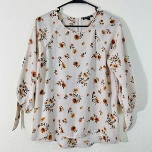 Papermoon Larie Tie Sleeve Floral Print Blouse Size Small Cream/Orange Career